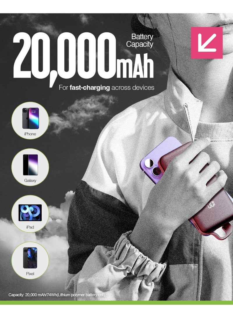 جوس Juice Eco Integrated Max Power Bank 20000mAh – شاحن محمول مع كابل USB-C مدمج، مخرج سريع 20 واط، شاشة رقمية، بنك طاقة لأجهزة iPhone 15 16، Samsung، Android، GoPro، iPad - Image 4